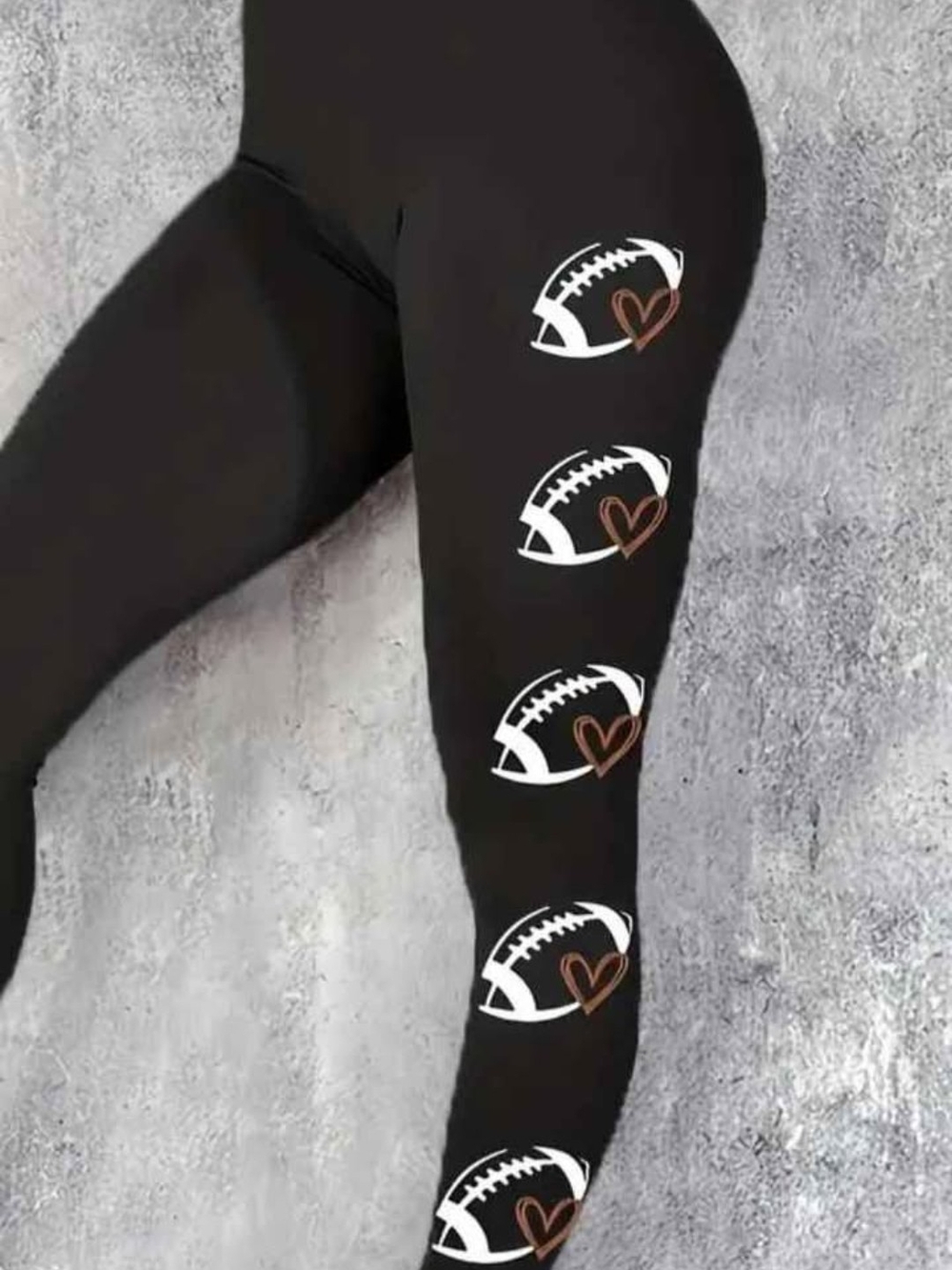 Black Leggings with Football & Heart Motif
